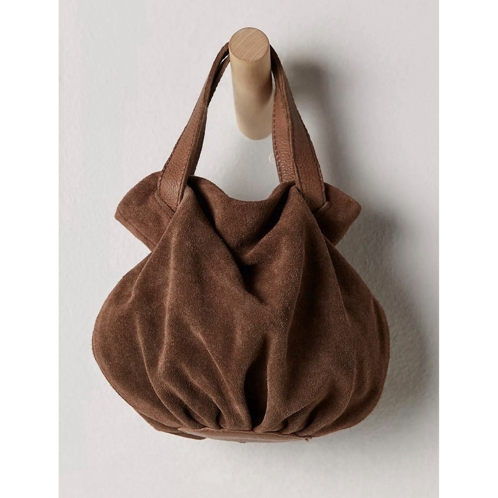 Free People NWT Brown Solid Suki Mini Tote Crossbody Top Handle Drawstring Brass